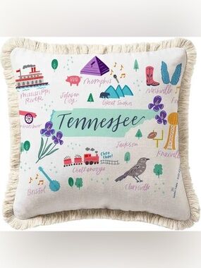 Mary Square Tennessee Decorative Throw Pillow - Cream with Fringe